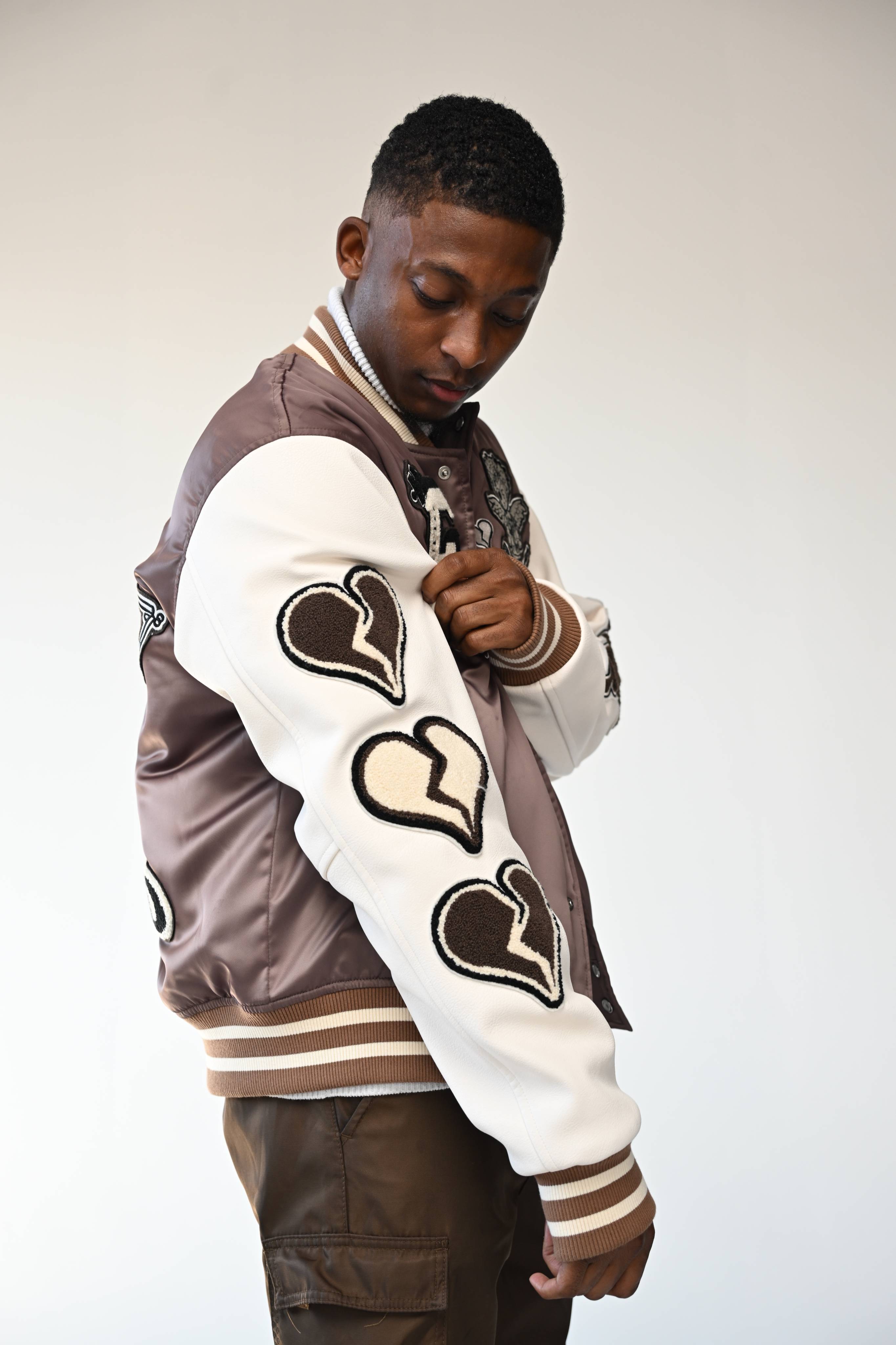 F U Kupid Black - Heartbreaker 41 Letterman Jacket - Toasted Almond