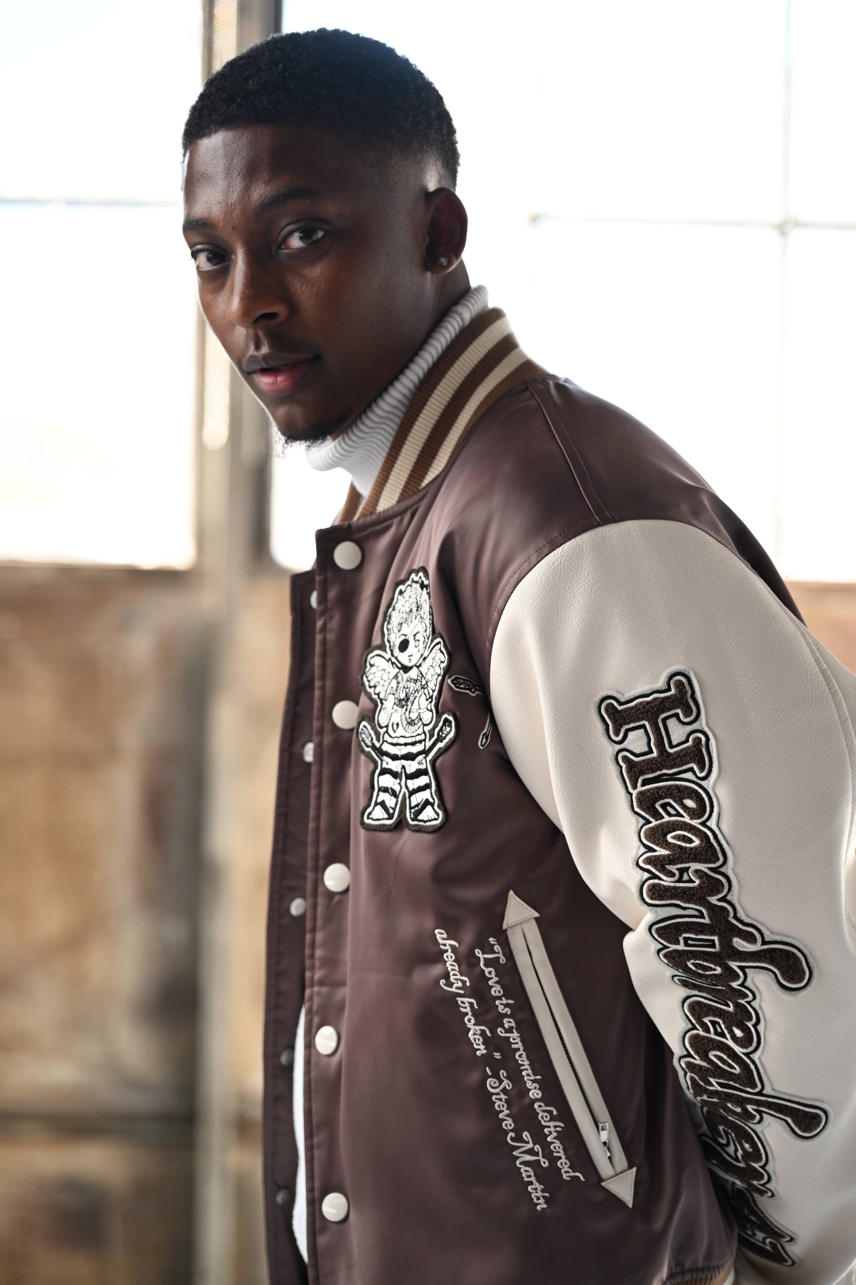 F U Kupid Black - Heartbreaker 41 Letterman Jacket - Toasted Almond