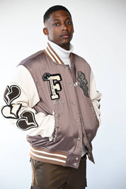 F U Kupid Black - Heartbreaker 41 Letterman Jacket - Toasted Almond