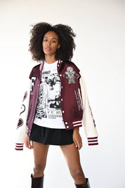 F U Kupid Black - Heartbreaker 41 Letterman Jacket - Merlot Mystique