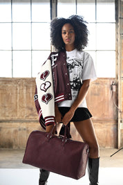 Opulent Voyage Series F U Kupid Embossed Duffle Bag - Merlot Mystique