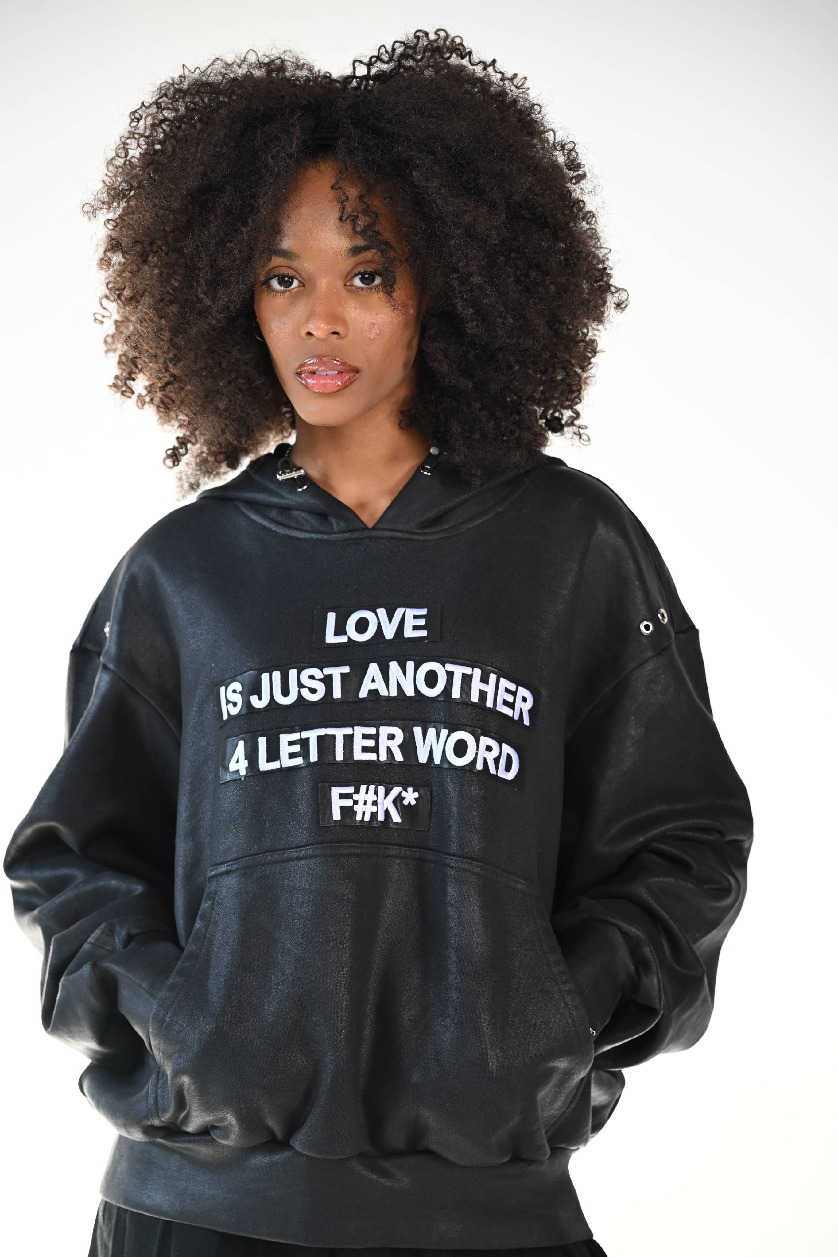 F U KUPID BLACK - LOVE IS Just Another 4 Letter Word Waxed Hoodie