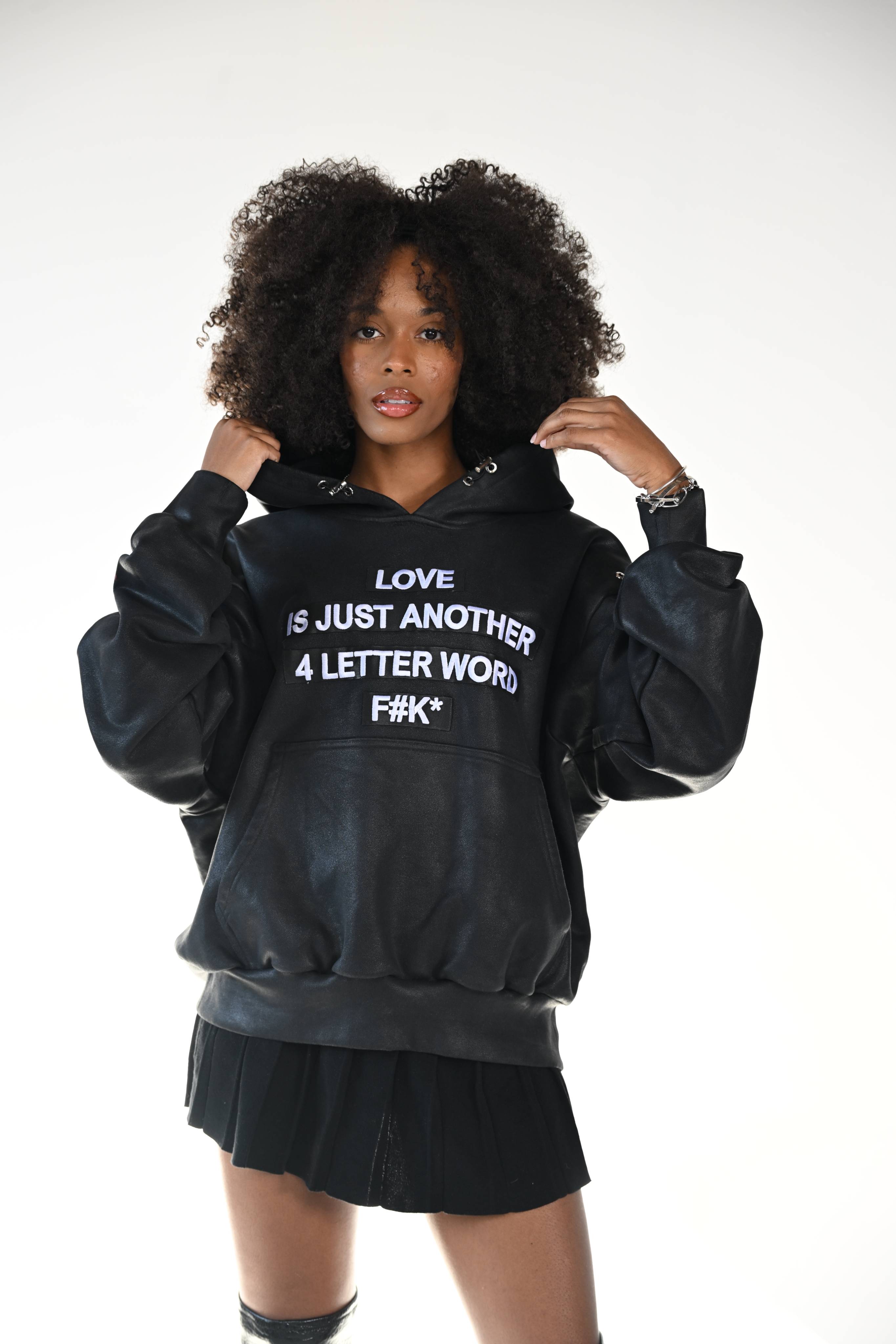 F U KUPID BLACK - LOVE IS Just Another 4 Letter Word Waxed Hoodie
