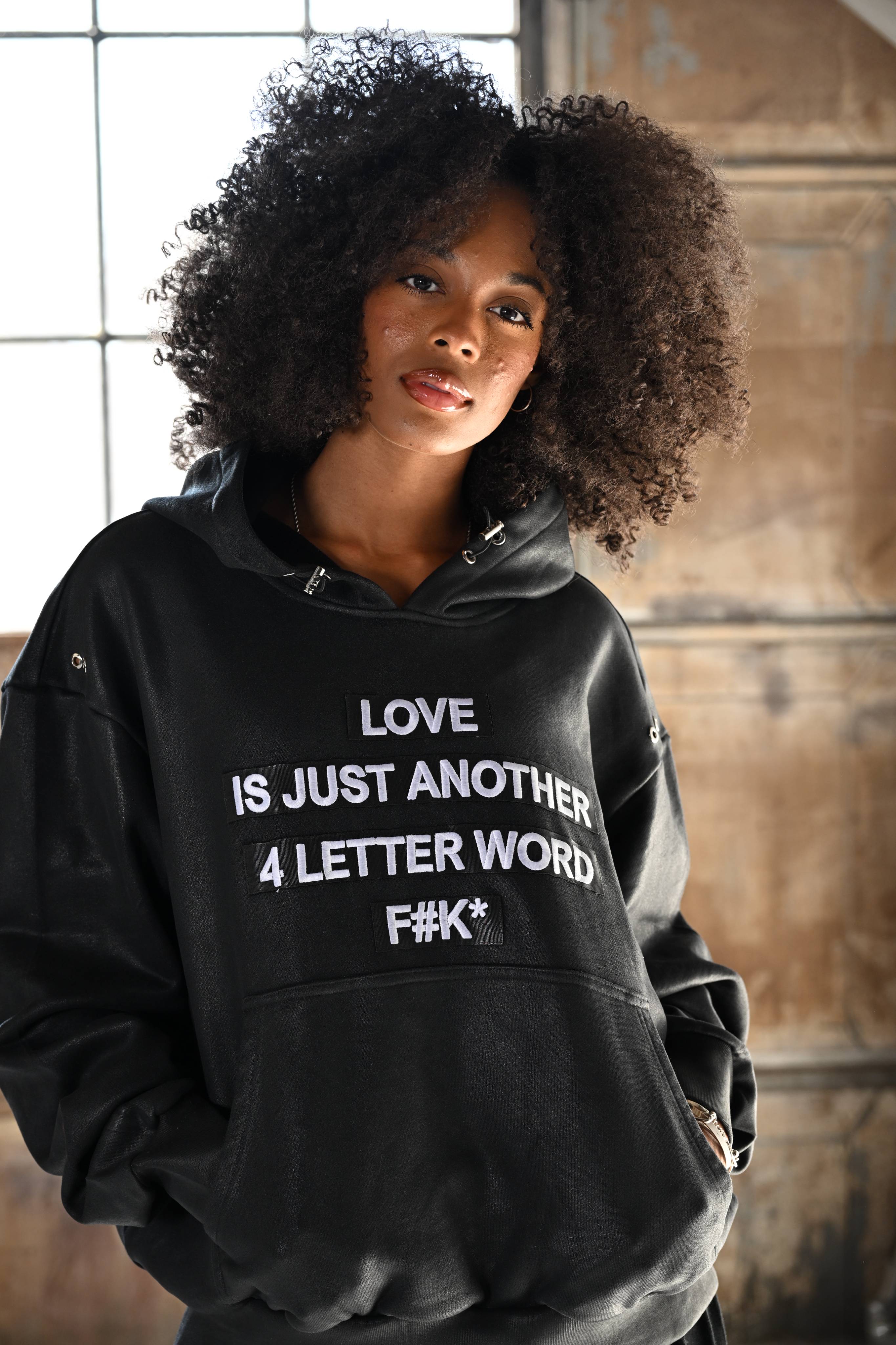 F U KUPID BLACK - LOVE IS Just Another 4 Letter Word Waxed Hoodie