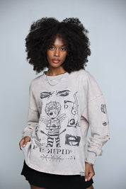 F U KUPID BLACK - Pain is Love Distressed Crewneck