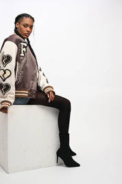 F U Kupid Black - Heartbreaker 41 Letterman Jacket - Toasted Almond