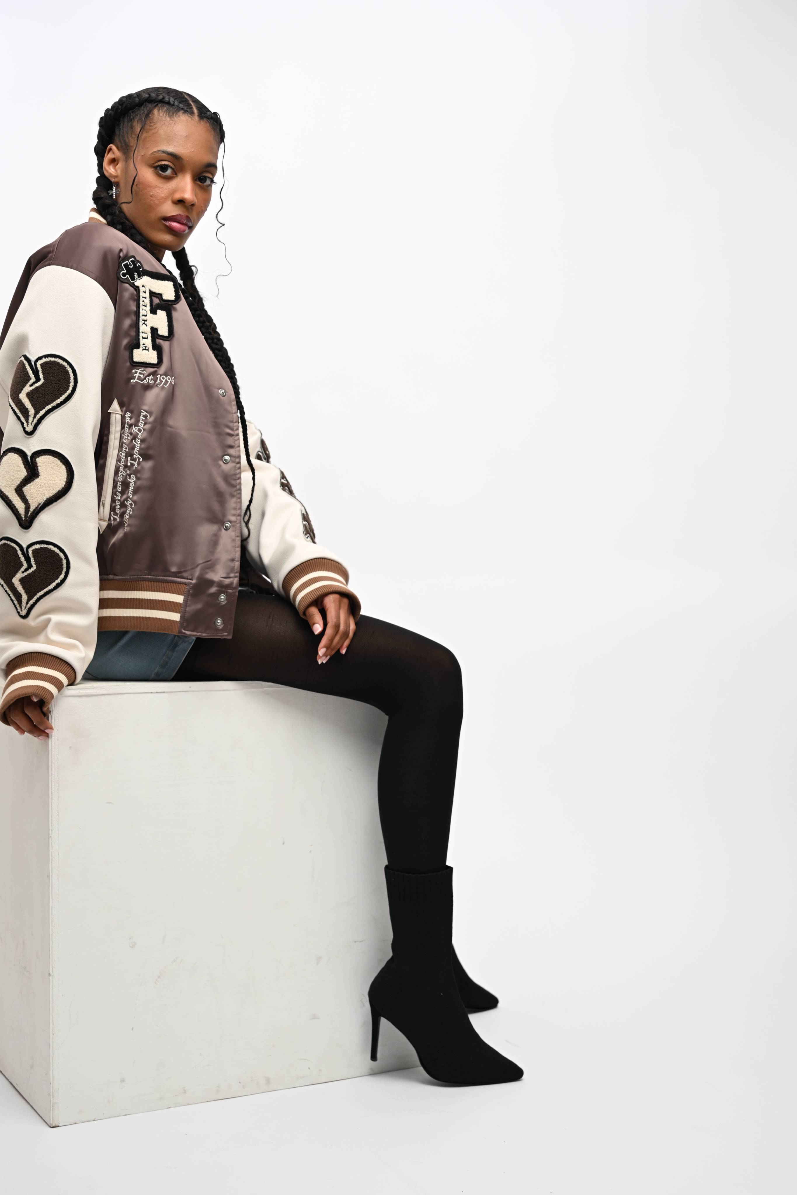 F U Kupid Black - Heartbreaker 41 Letterman Jacket - Toasted Almond