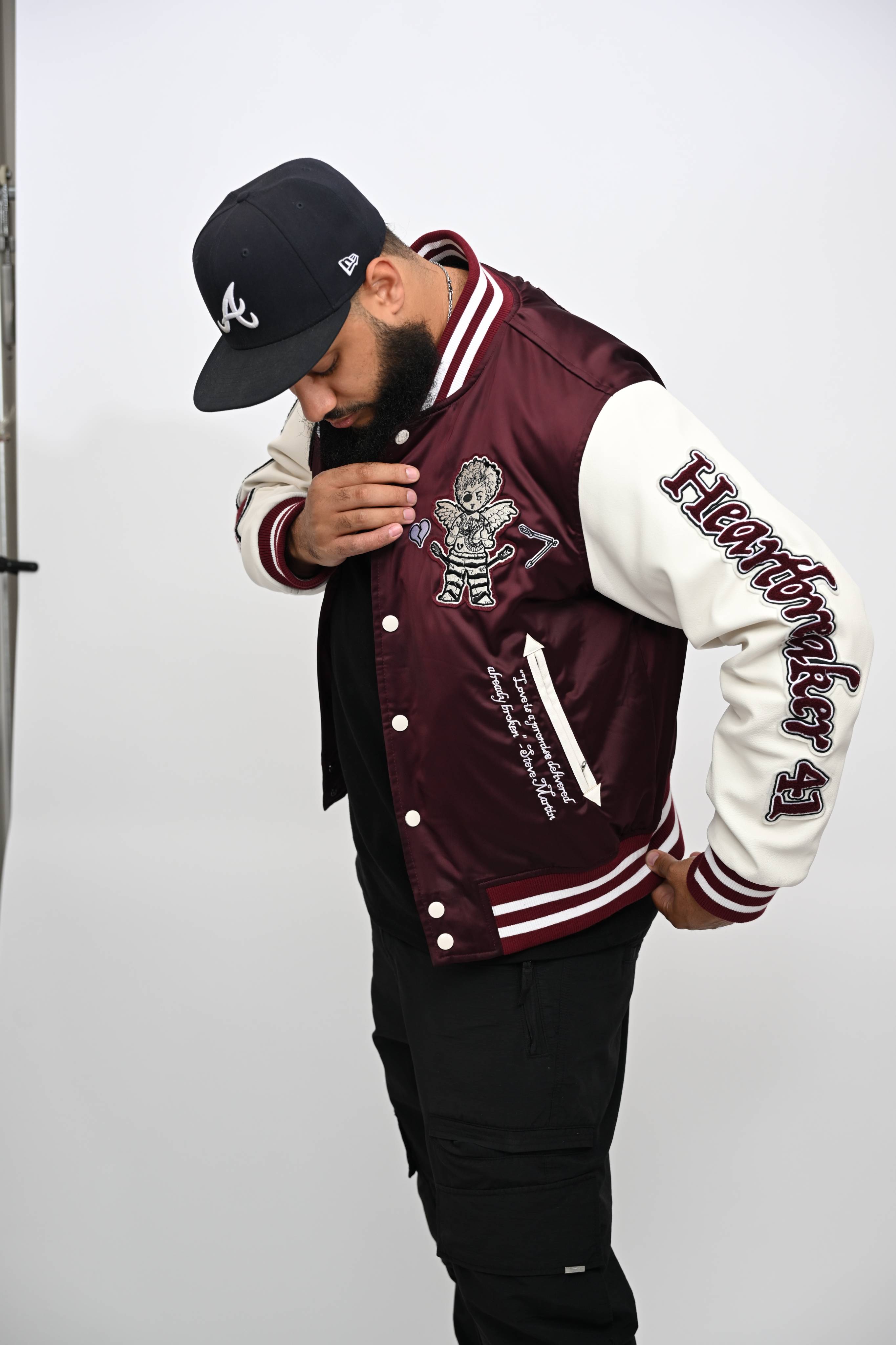 F U Kupid Black - Heartbreaker 41 Letterman Jacket - Merlot Mystique